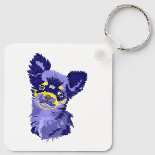Abstracte Blauwe Chihuahua Sleutelhanger (Achterkant)