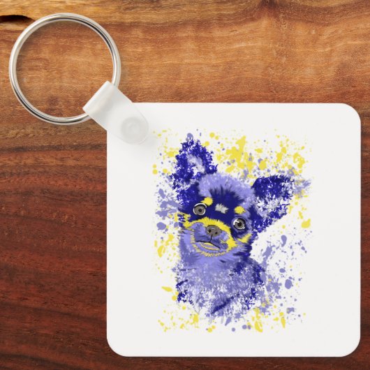 Abstracte Blauwe Chihuahua Sleutelhanger (Voorkant)