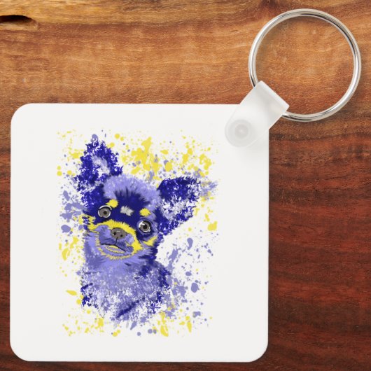 Abstracte Blauwe Chihuahua Sleutelhanger (Achterkant)