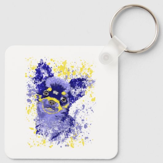 Abstracte Blauwe Chihuahua Sleutelhanger (Achterkant)