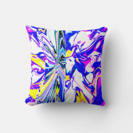 Abstracte blauwe droomventilator met roze en geel kussen