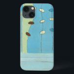 Abstracte blauwe eierparade iPhone 13 hoesje<br><div class="desc">Blauwe,  witte en bruine eierparade op snaren in dit abstracte schilderij van June Erica Vess. Dit stuk,  dat in verschillende panelen wordt gescheiden,  kenmerkt verschillende schaduwen van blauw op de achtergrond evenals groen. Bestel vandaag nog!</div>