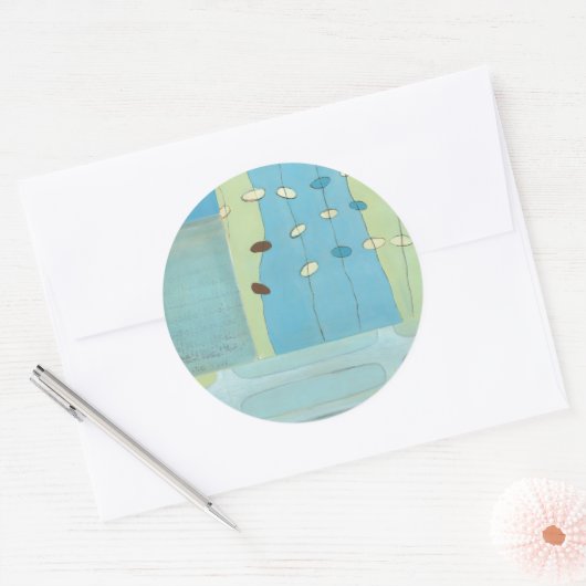 Abstracte blauwe eierparade ronde sticker (Envelop)