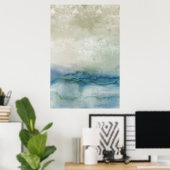 Abstracte blauwe en beige oceaan kunst poster (Thuiskantoor)