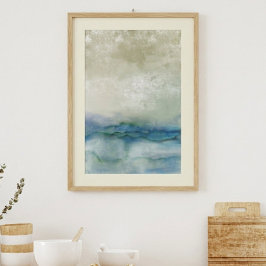 Abstracte blauwe en beige oceaan kunst poster