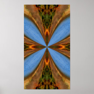 Abstracte blauwe en bruine caleidoscoop kunst poster