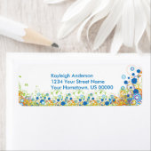 Abstracte Blauwe en Gele Bloemen Retouradres La Etiket (Insitu)