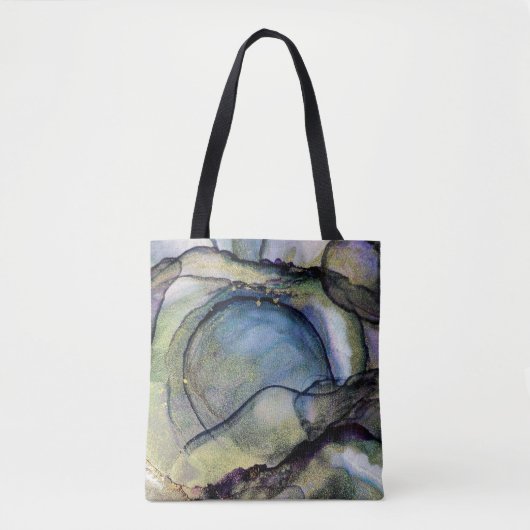 Abstracte blauwe en goudalcoholinkt Vloeibare kuns Tote Bag (Voorkant)