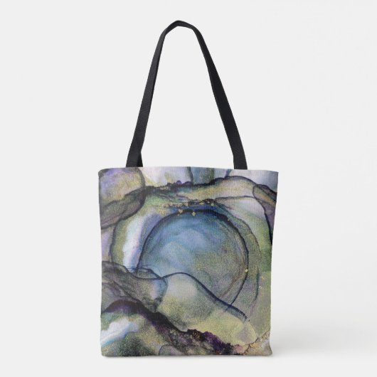 Abstracte blauwe en goudalcoholinkt Vloeibare kuns Tote Bag (Achterkant)