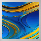 Abstracte Blauwe en Gouden Golven Poster (Voorkant)