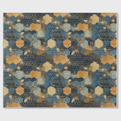 Abstracte blauwe en gouden honingraatbijenkorf cadeaupapier (Vlak)