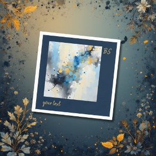 Abstracte blauwe en gouden inktspat kunstwerk trou servet