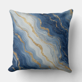 Abstracte blauwe en gouden marmer textuur kussen