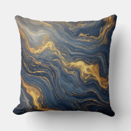 Abstracte blauwe en gouden marmer textuur kussen