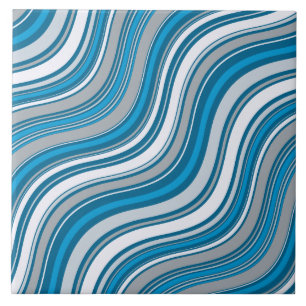 Abstracte Blauwe en Grijze Golvende Strepen Tegeltje