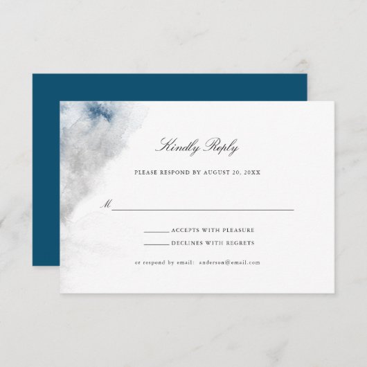 Abstracte blauwe en grijze Waterverf Winter Weddin RSVP Kaartje (Voorkant / Achterkant)