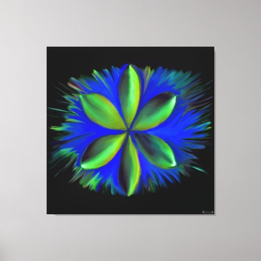 Abstracte blauwe en groene bloesem canvas afdruk (Voorkant)