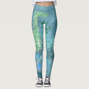 Abstracte blauwe en groene Muzieknoten Leggings