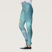 Abstracte blauwe en groene Muzieknoten Leggings (Links)