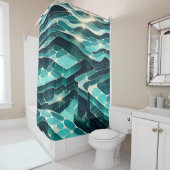 abstracte blauwe en groene watergolven douchegordijn (In situ)
