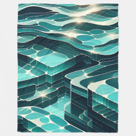 abstracte blauwe en groene watergolven fleece deken