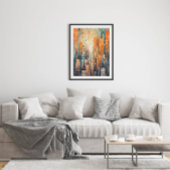 Abstracte Blauwe en Oranje Cityscape Architectuur Poster