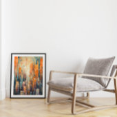 Abstracte Blauwe en Oranje Cityscape Architectuur Poster