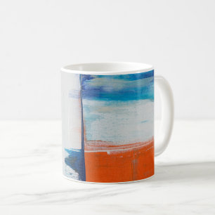 Abstracte Blauwe en Oranje Moderne Kunst Koffiemok