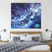 Abstracte Blauwe en Paarse Acrylverf Gieten Canvas Afdruk (Insitu (Slaapkamer))