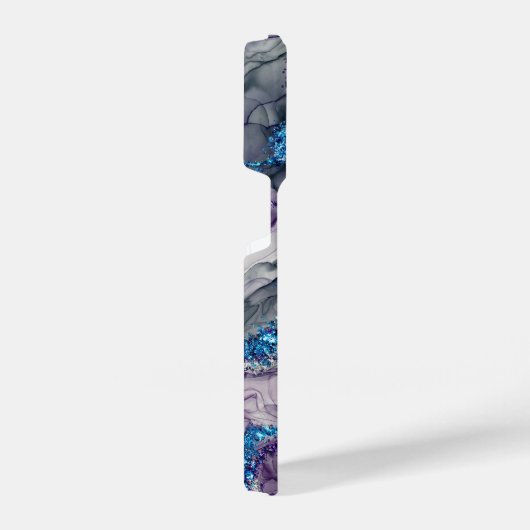 Abstracte blauwe en Paarse alcoholinkt iPhone Hoesje (Rechterkant)