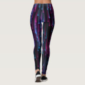 Abstracte Blauwe en Paarse Neon Lijnen op Zwart Leggings (Achterkant)