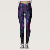 Abstracte Blauwe en Paarse Neon Lijnen op Zwart Leggings (Voorkant)