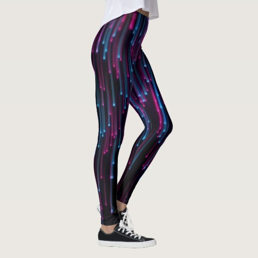 Abstracte Blauwe en Paarse Neon Lijnen op Zwart Leggings (Rechts)