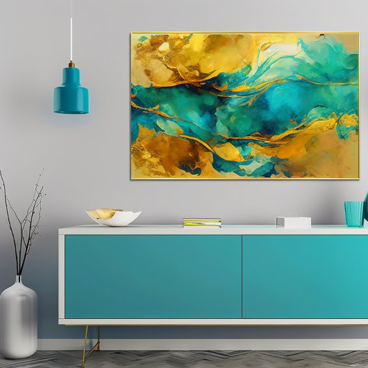 Abstracte blauwe en rode tinten canvas afdruk