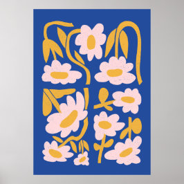 Abstracte Blauwe en Roze Bloemen Poster