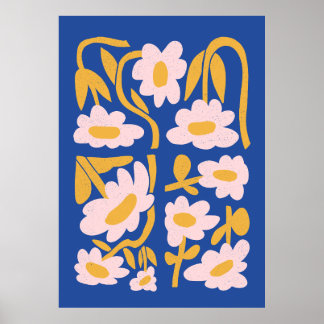 Abstracte Blauwe en Roze Bloemen Poster
