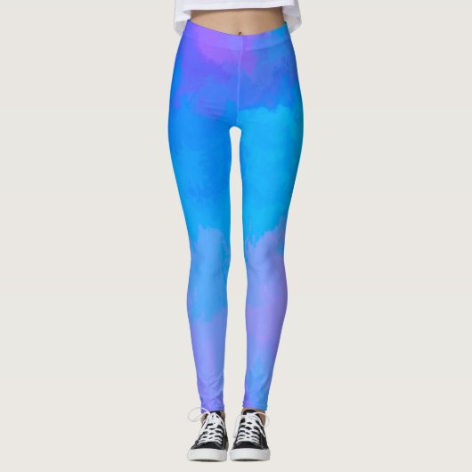 Abstracte Blauwe en Roze Leggings (Voorkant)
