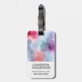 Abstracte blauwe en roze Waterverf | jouw namen to Bagagelabel (Achterkant verticaal)