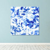 Abstracte blauwe en witte bladeren canvas afdruk (Insitu (Houten vloer))