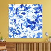 Abstracte blauwe en witte bladeren canvas afdruk (Insitu (Woonkamer))
