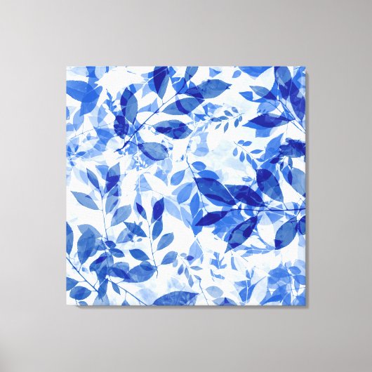 Abstracte blauwe en witte bladeren canvas afdruk (Voorkant)