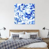 Abstracte blauwe en witte bladeren canvas afdruk (Insitu (Slaapkamer))