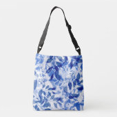 Abstracte blauwe en witte bladeren crossbody tas (Achterkant)