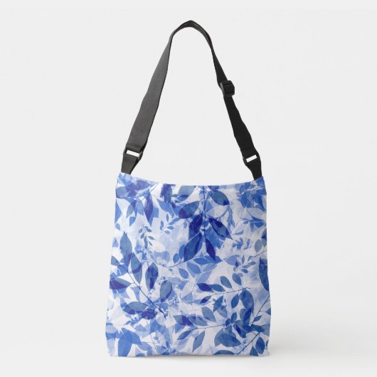 Abstracte blauwe en witte bladeren crossbody tas (Voorkant)