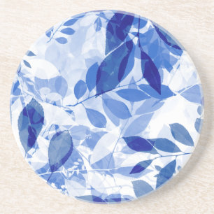 Abstracte blauwe en witte bladeren zandsteen onderzetter