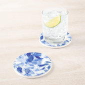 Abstracte blauwe en witte bladeren zandsteen onderzetter (Zijkant)