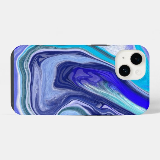 Abstracte blauwe en witte marmer iPhone hoesje (Achterkant horizontaal)