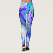 Abstracte blauwe en witte marmer leggings (Achterkant)
