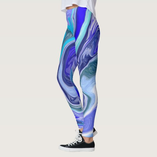 Abstracte blauwe en witte marmer leggings (Links)