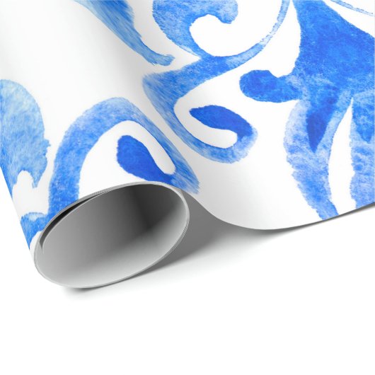 Abstracte blauwe en witte, met de hand getekende t cadeaupapier (Rol Hoek)